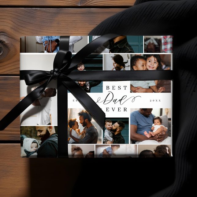 Feuille De Papier Cadeau Meilleur papa Jamais Script Fête des pères Photo C (Best Dad Ever Script Fathers Day Photo Collage Wrapping Paper Sheets)