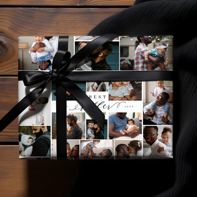 Feuille De Papier Cadeau Meilleur Père Jamais Script Fête des pères Photo C (Best Father Ever Script Fathers Day Photo Collage Wrapping Paper Sheets)