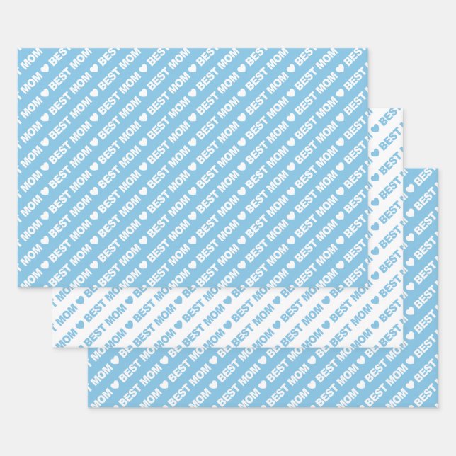Feuille De Papier Cadeau Meilleure maman bleu clair et blanc (Lot)