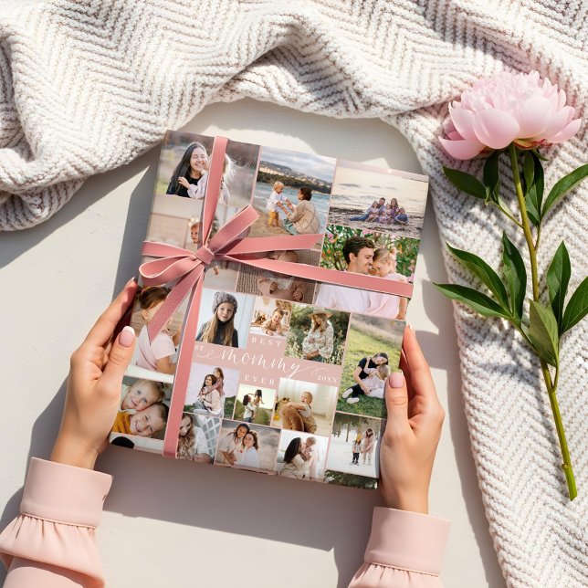 Feuille De Papier Cadeau Meilleure maman Script de la journée des mères Col (Best Mummy Ever Script Mothers Day Photo Collage Wrapping Paper Sheets)