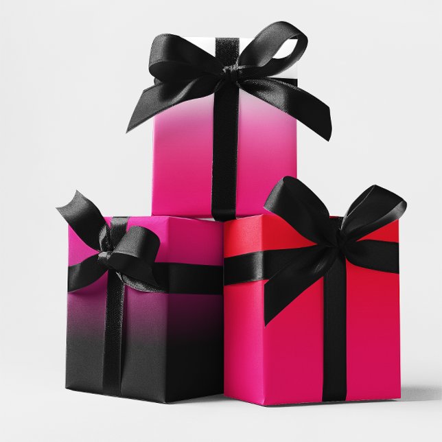 Feuille De Papier Cadeau Mélange blanc noir rouge et rose chaud Ombre (White Black Red and Hot Pink Ombre Mix Wrapping Paper Sheets)