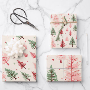 Feuille De Papier Cadeau Mélange d'arbre de Noël rose vintage