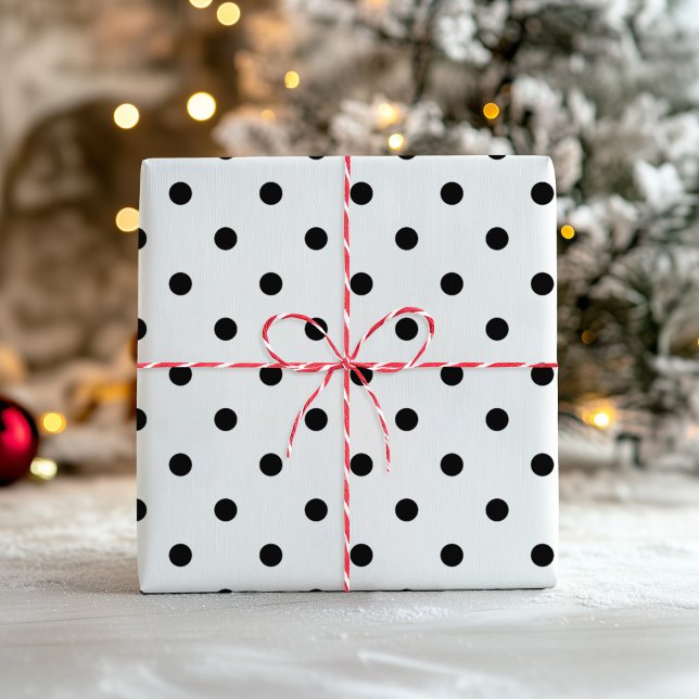 Feuille De Papier Cadeau Mélange de sel et de poivre blanc et noir Polka (White and Black Polka Dot Wrapping Paper Sheets)