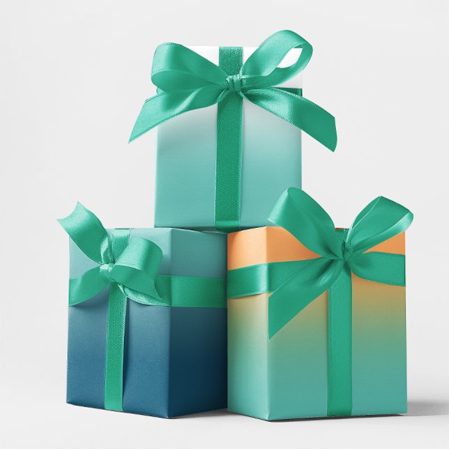 Feuille De Papier Cadeau Mélange d'ombre blanc bleu orange et Turquoise cla (White Ocean Blue Orange and Light Teal Ombre Mix Wrapping Paper Sheets)