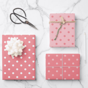 Feuille De Papier Cadeau Mélange pastel de points blancs et coralliens
