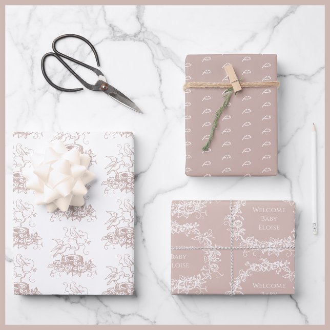 Feuille De Papier Cadeau Mélanger Correspondance Oiseaux Nest Nom personnal (Créateur téléchargé)