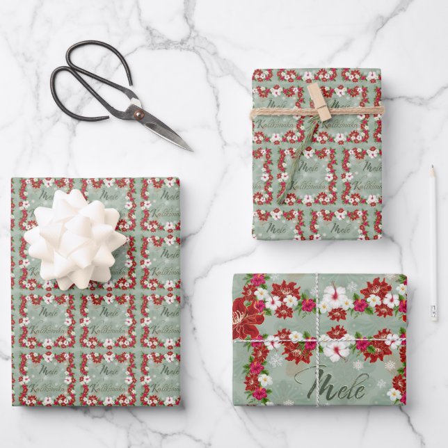 Feuille De Papier Cadeau Mele Kalikimaka Hawaiian Floral envelopper cadeau (Recto)
