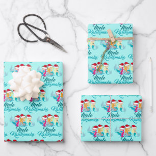 Feuille De Papier Cadeau Mele Kalikimaka Mermaid Mare Plage Turquoise Noël