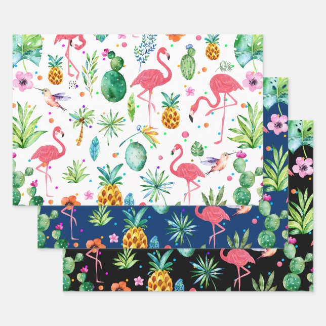 Feuille De Papier Cadeau Mélodie tropicale Oiseaux et fleurs Motifs (Lot)