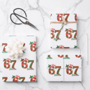 Feuille De Papier Cadeau Mème de Noël drôle 6 7 Sarcastique Six Sept Xmas