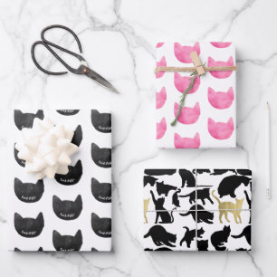 Feuille De Papier Cadeau Meow Black Rose Gold Chats Anniversaire
