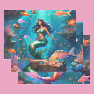 Feuille De Papier Cadeau Mermaid Ocean Fish Girl's 3