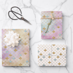 Feuille De Papier Cadeau Mermaid pourpre à la Parties scintillant Gold Aqu