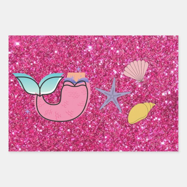 Feuille De Papier Cadeau Mermaid Thème Anniversaire Bash (Devant)