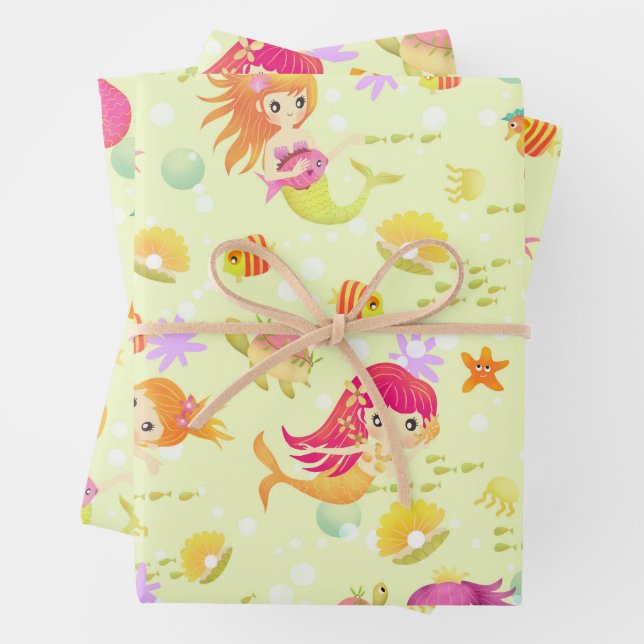 Feuille De Papier Cadeau Mermaids Lemon Vert (En situation)