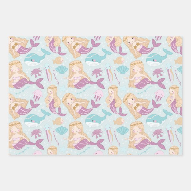 Feuille De Papier Cadeau Mermaids Sea Baby shower Girls Anniversaire (Devant)
