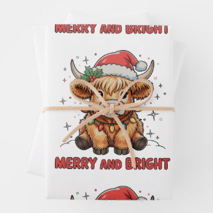 Feuille De Papier Cadeau Merry & Bright Cute Highland Baby Cow Noël