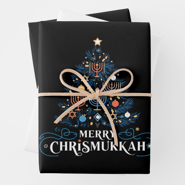 Feuille De Papier Cadeau Merry Chrismukkah Jewish Holiday Hanoukka (En situation)