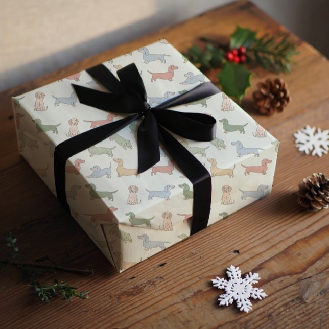Feuille De Papier Cadeau Merry Christmas dachshund puppies  (Créateur téléchargé)