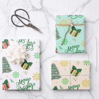 Feuille De Papier Cadeau Merry Christmas Gift–Festive Tree & Present 