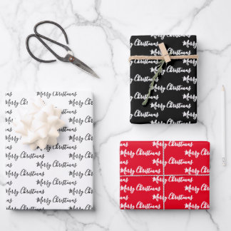 Feuille De Papier Cadeau Merry Christmas Handwriting White Black Red