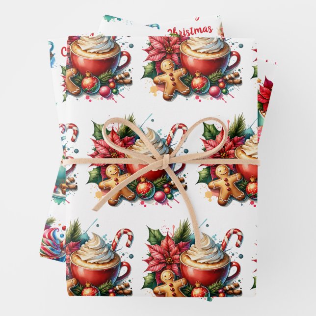 Feuille De Papier Cadeau Merry Christmas Hot Cocoa and Cookies (En situation)