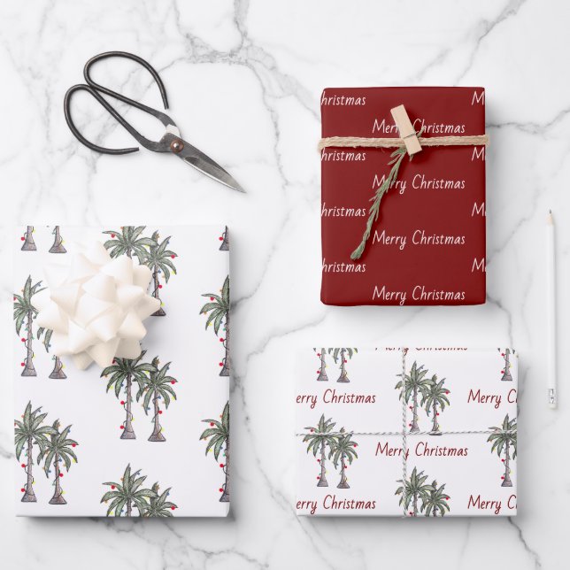 Feuille De Papier Cadeau Merry Christmas Tropical Palm Trees Beach Holiday (Recto)