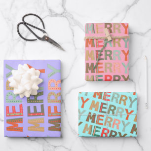 Feuille De Papier Cadeau MERRY Words funky Wrapper Paper