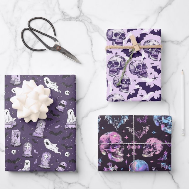 Feuille De Papier Cadeau Merveille Violet Gothique Halloween (Recto)