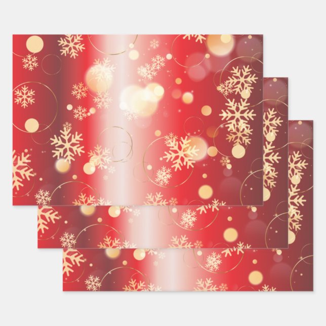 Feuille De Papier Cadeau Merveilles d'hiver de Noël Rouge et Or (Lot)