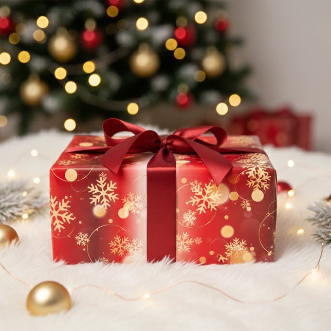 Feuille De Papier Cadeau Merveilles d'hiver de Noël Rouge et Or (Créateur téléchargé)