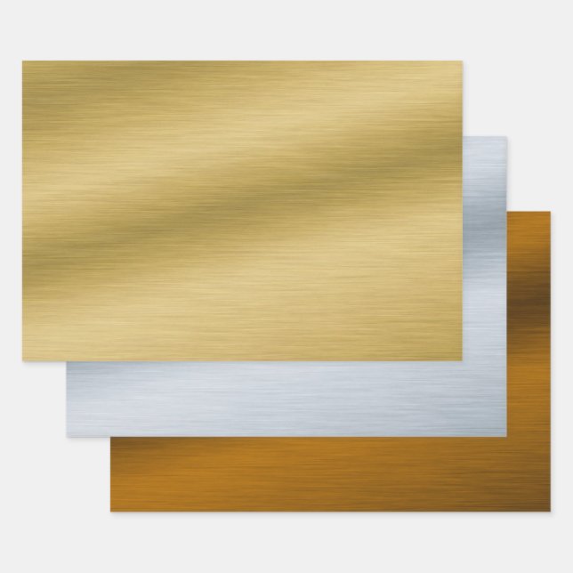 Feuille De Papier Cadeau Métal brossé Faux - Bronze d'argent d'or (Lot)