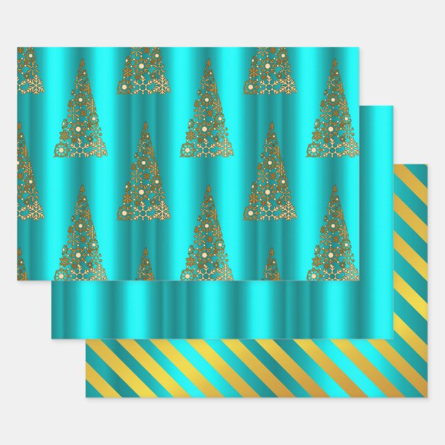 Feuille De Papier Cadeau Métallurgique et Noël Aqua (Lot)