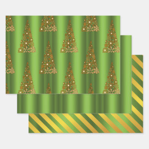 Feuille De Papier Cadeau Métallurgique et Noël vert