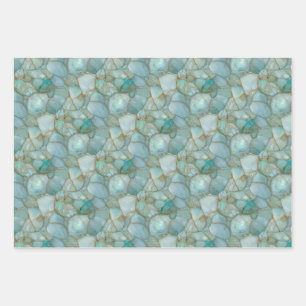 Feuille De Papier Cadeau Meubles Mosaïque Aquarelle Dorée Turquoise Découpa