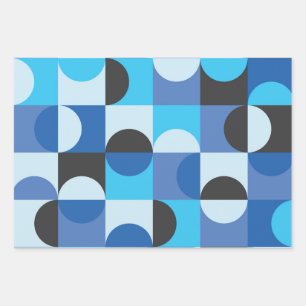 Feuille De Papier Cadeau Mi-siècle demi-cercles bleu Turquouise noir