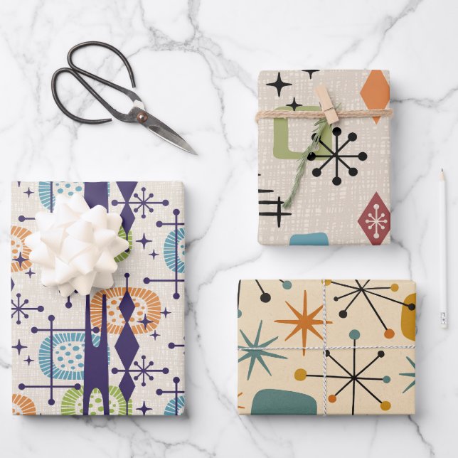 Feuille De Papier Cadeau Mi-siècle moderne âge atomique Motif Abstrait (Recto)