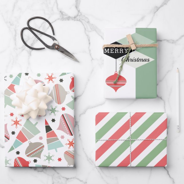 Feuille De Papier Cadeau Mi-siècle moderne Joyeux Noël (Recto)