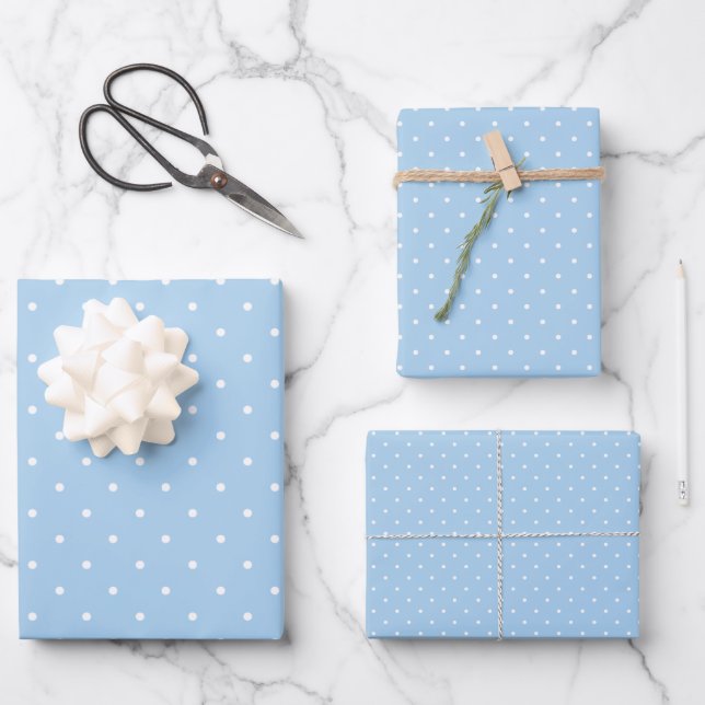 Feuille De Papier Cadeau Micro pois blanc - Bébé bleu (Recto)