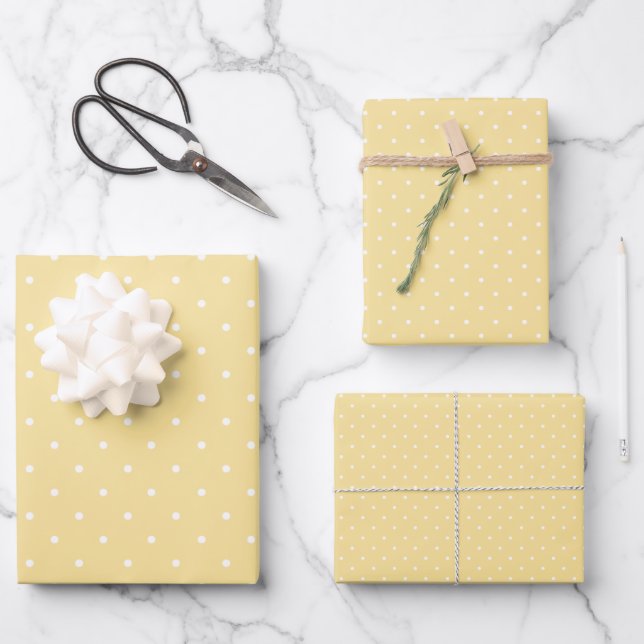 Feuille De Papier Cadeau Micro pois blanc - jaune canari (Recto)