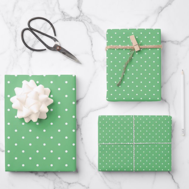 Feuille De Papier Cadeau Micro pois blanc - Vert été (Recto)