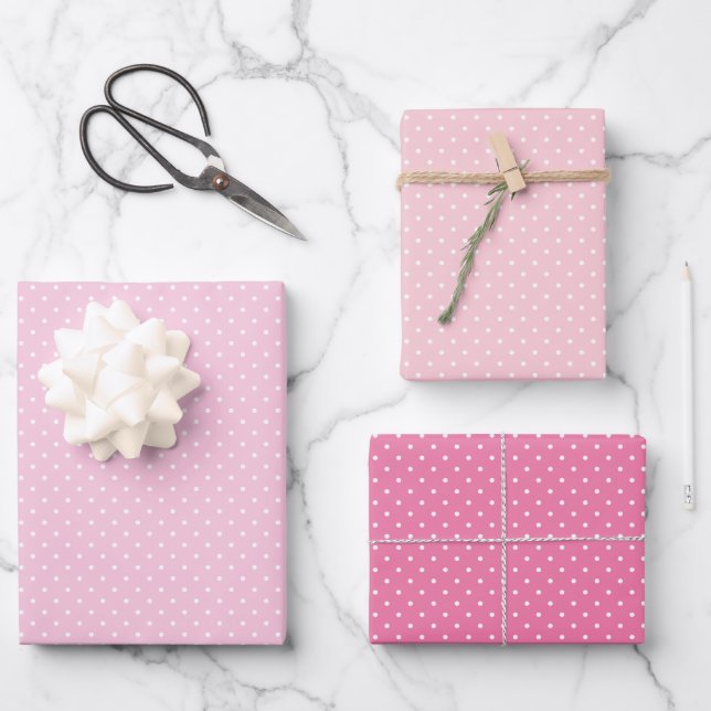 Feuille De Papier Cadeau Micro Polka Dot White - 3 Pink (Recto)