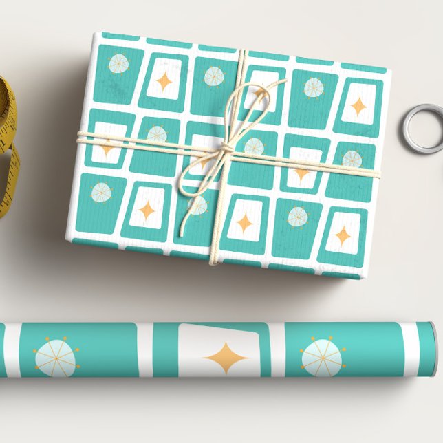 Feuille De Papier Cadeau Mid Century Funky Blocks 2 Aqua, Turquoise et oran (Créateur téléchargé)
