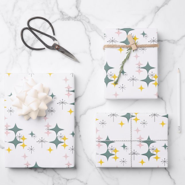 Feuille De Papier Cadeau Mid Century Mod Diamonds Démarrage Pink Gold Turqu (Recto)