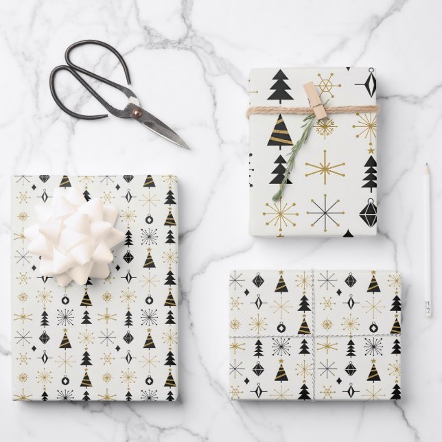 Feuille De Papier Cadeau Mid Century Modern Christmas Icons (Recto)