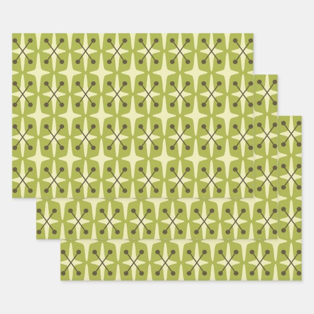 Feuille De Papier Cadeau Mid Century Modern Starburst Pattern (Lot)