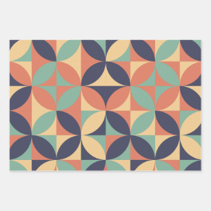 Feuille De Papier Cadeau Mid Century Moderne Abstrait Motif Bleu & Orange