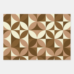 Feuille De Papier Cadeau Mid-Century moderne Abstrait Motif Vintage Brown