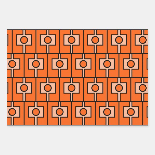 Feuille De Papier Cadeau Mid Century Moderne Orange Rektangel Géométrique (Devant)