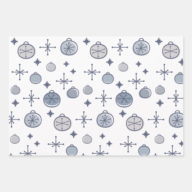 Feuille De Papier Cadeau Mid Century Moderne Rétro Art de Noël Argent (Devant)